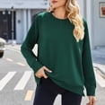 thumbnail image 2 of HAPIMO Women's Crew Neck Sweatshirts Fall Loose Basic Tops Solid Color Split Zipper Blouses Long Sleeve Tees Workout Clearance Regular Fitted Casual Fashion Green M, 2 of 5