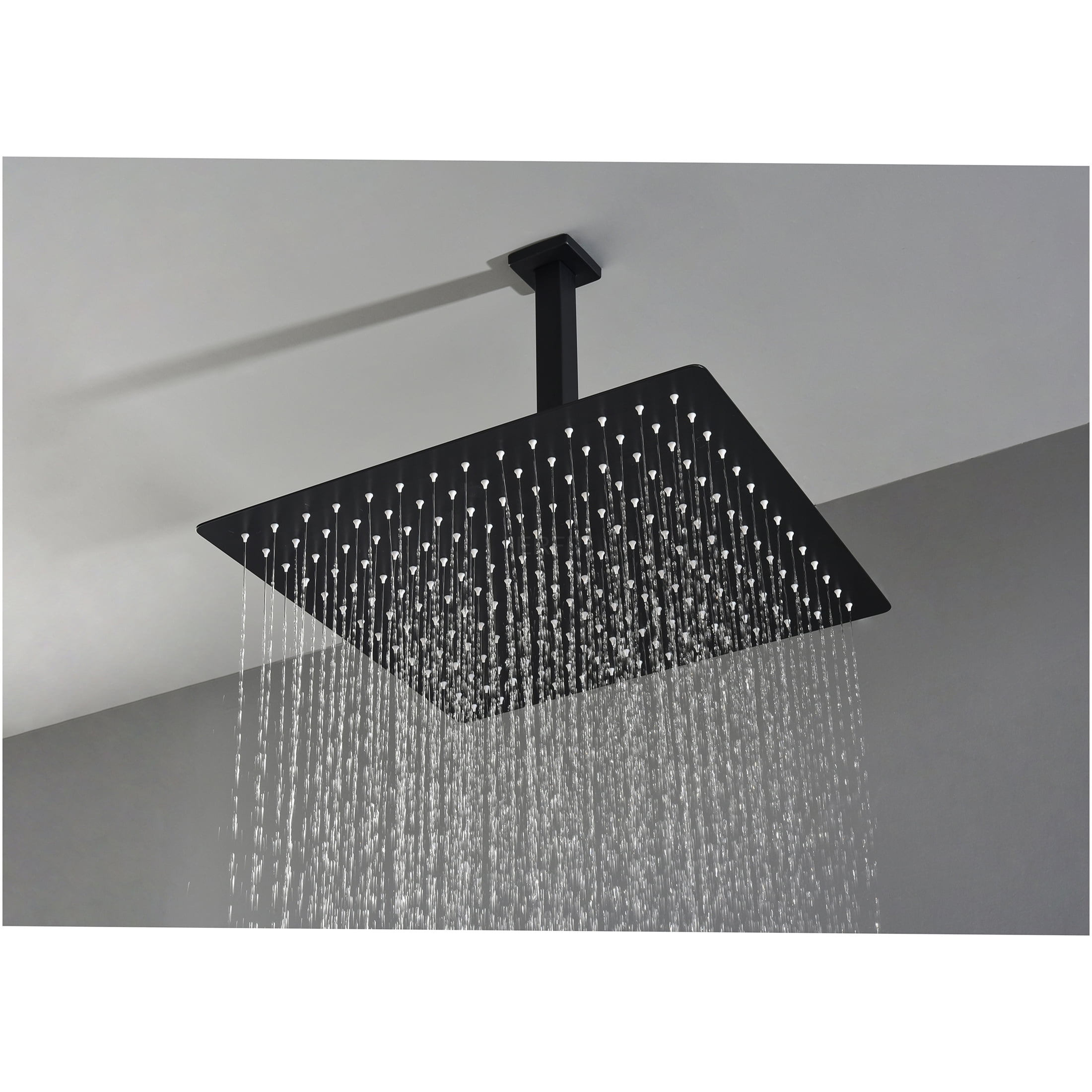 JERFIT 16 Inch Rain Shower Head, Matte Black Luxury Rainfall Showerhead with Self-Cleaning Nozzles, High Pressure Stainless Steel Fixed Showerhead for Bathroom