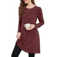 thumbnail image 5 of Busydd Dresses for Women Solid Color Round Neck Fall Dresses Fashion Pleated Mini Dress Long Sleeve Comfy Casual Dresses for Women with Pocket M, 5 of 6
