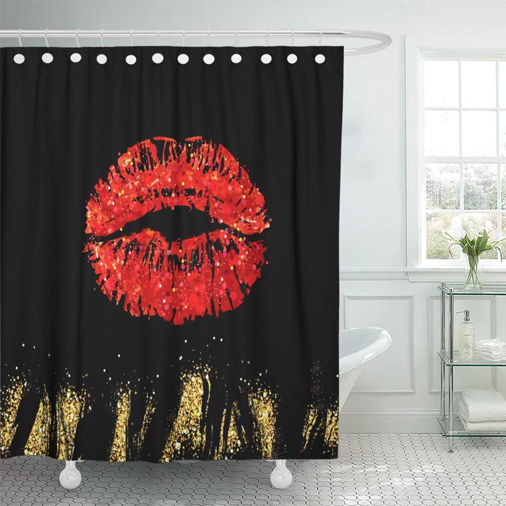 Happy Birthday Darling Champagne Lips Stars Shower Curtain Set Polyester Fabric 
