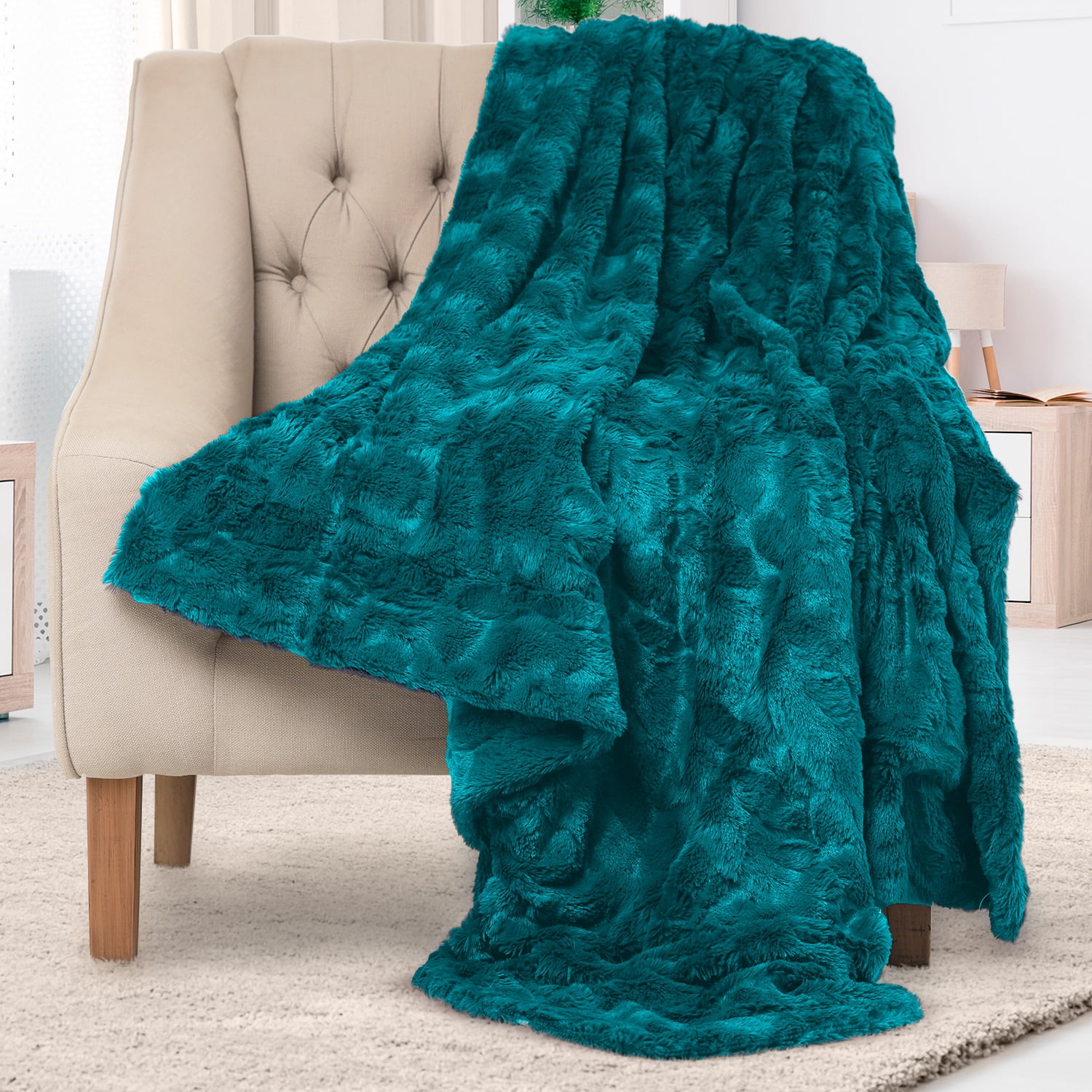 3D Faux Fur Throws Mink Throw Fleece Throw Over Sofa Bed Soft Warm Blanket UK 