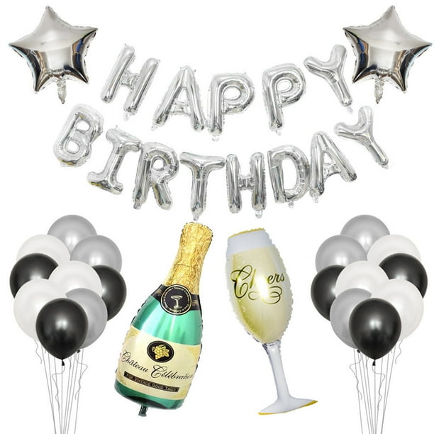 Kit de globos con forma de botella de vino, papel de látex plateado, confeti, 23 unidades