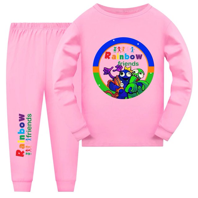 Pijamas de manga larga para niños y niñas, ropa de dormir con estampado de arcoíris de Navidad, para estar en casa, 2023