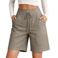 thumbnail image 2 of Only Moment Women's Summer Shorts Bamboo Nodes Cotton Casual Loose Elastic Waist Drawstring Beach Cover Up Shorts Cargo Shorts Khaki,M, 2 of 6