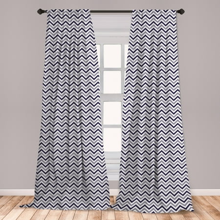 White And Navy Striped Curtains Chevron Curtains 2 Panels Set, Geometrical Zig Zag Striped Pattern on White Background Modern Art Design, Window Drapes for Living Room Bedroom, Navy Blue White, by Ambesonne ()