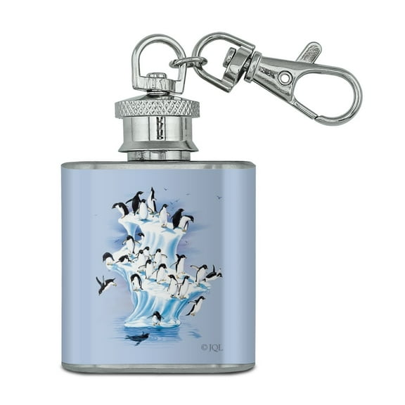 Emperor Penguin Iceberg Antarctic Stainless Steel 1oz Mini Flask Key Chain