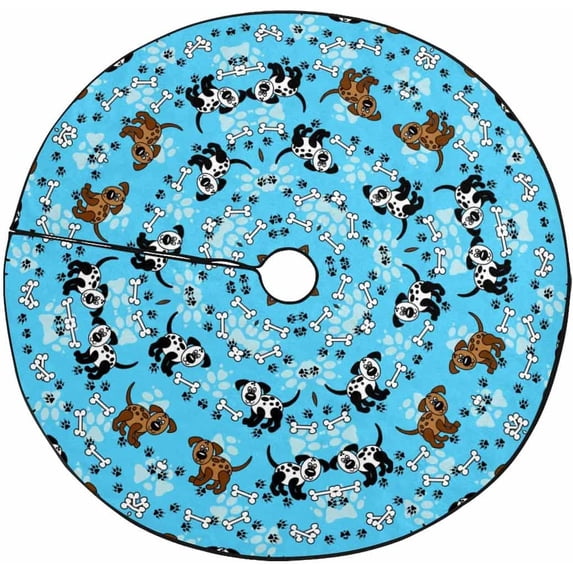 FMSHPON DogsPaw Prints Bones Xmas Christmas Tree Skirt Stand Mat for Holiday Party Decoration Indoor Outdoor 36 inches