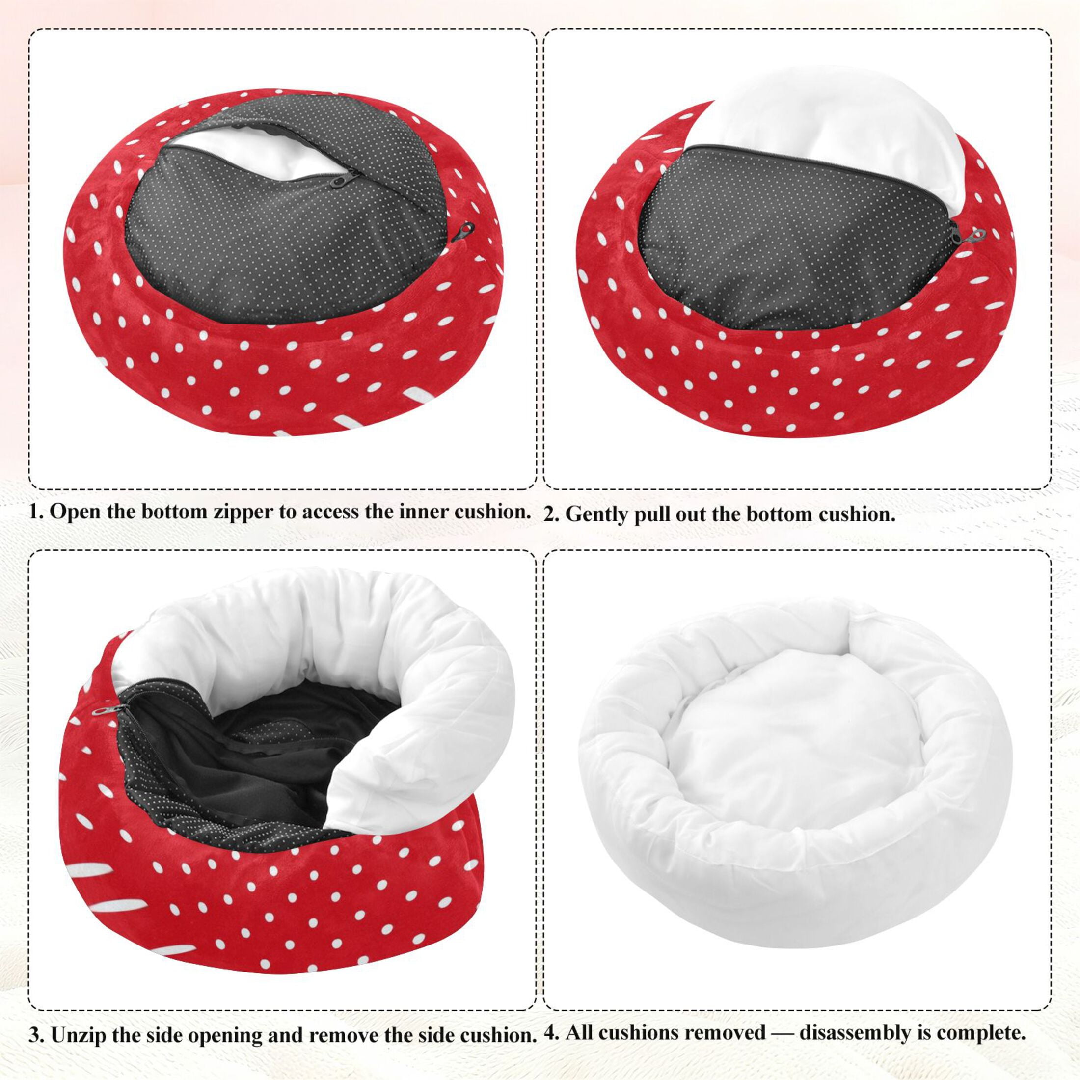 Iauyy Pet Couch Donut Cat Bed for Indoor Cats/Small Dogs Washable & Machine with Non-slip Bottom Calming Cat Furniture, Simple Polka Dots (S)