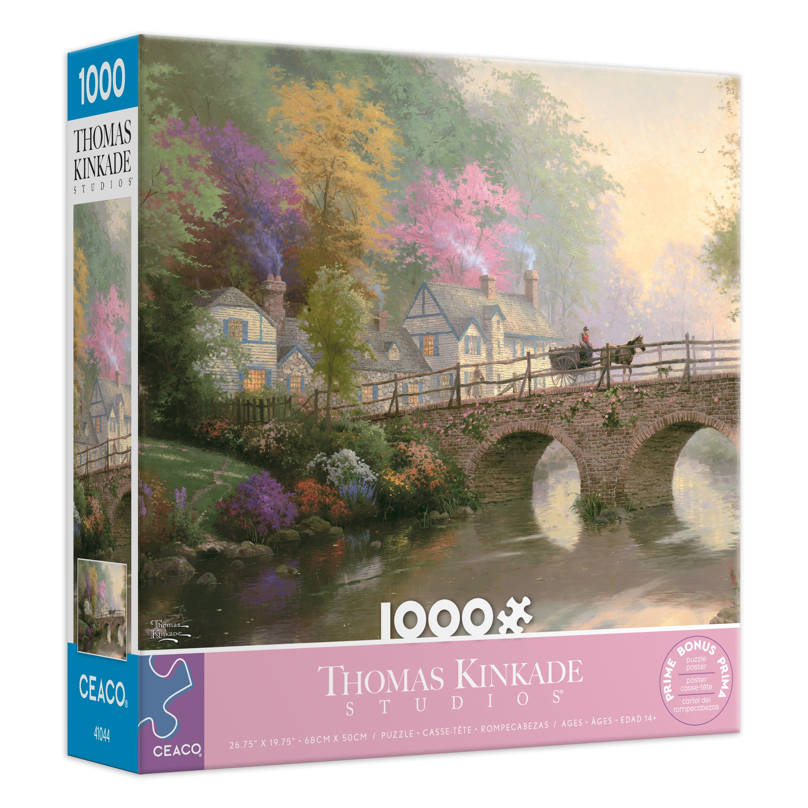 Puzzle en bois de 1000 pièces Ceaco Thomas Kinkade Hometown Bridge pour adultes à partir de 14 ans