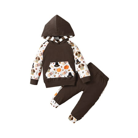 

Fanvereka Thanksgiving Day Cartoon Print Hooded Sweatshirt with Pocket Pants