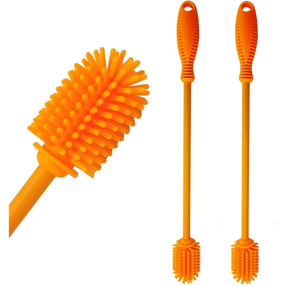 2 Pack Water Bottle Scrubber Brush Silicone Cleaning Brush for Cup Glass Hydro Flask Sports Bottle Vase Glassware Narrow Neck Containers Orange