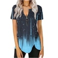 thumbnail image 2 of ICHUANYI Clearance Fashion Womens Casual Printed Zipper V Neck Short Sleeve Buttons Tops Irregular Hem Blouses(Navy, XL) ICHUANYI WER2023081106608, 2 of 5