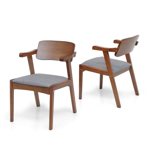 Set of 2 Solid Wood Martin Dining Kitchen Modern Side Chairs w/Padded Seat, Medium Brown Color