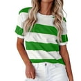 thumbnail image 2 of Graphic Tees For Women Fashion Stripe Print Round Neck Short Sleeve Casual T Shirt Comfortable Fall Basic Blouses Vacation Clothes, 2 of 6