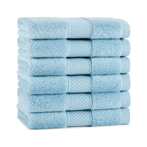 Aston & Arden Egyptian Cotton Washcloths (6 Pack), 13x13, Jaquard Border, Blue