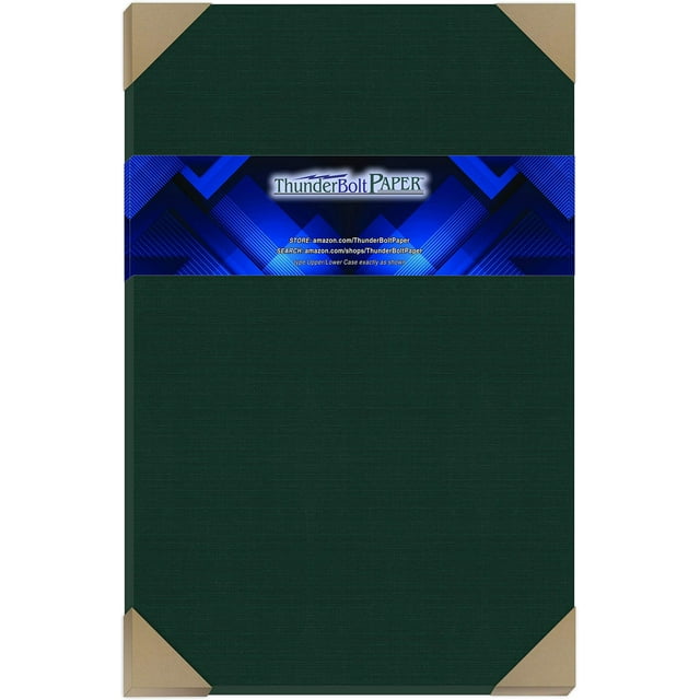 35 Dark Green Linen 80# Cover Paper Sheets - 11" X 17" (11X17 Inches) Tabloid|Ledger|Booklet Size - 80 lb/Pound Card Weight - Fine Linen Textured Finish - Deep Dye Quality Cardstock
