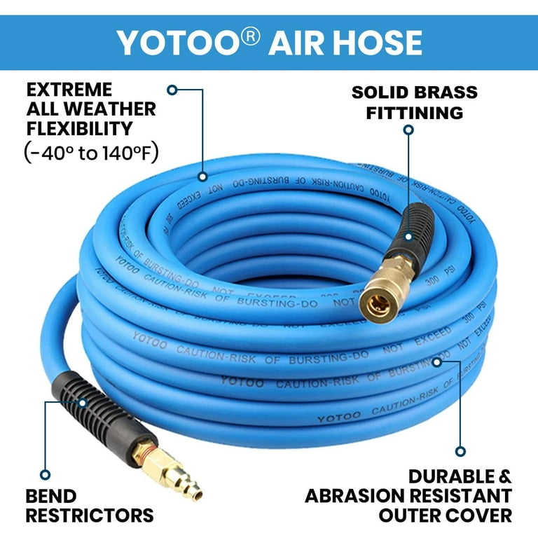 YOTOO Air Hose 1/2 in. x 50 ft, 300 PSI Hybrid Air Compressor Hose, Heavy  Duty, Lightweight, Kink Resistant, All-Weather Flexibility with Bend