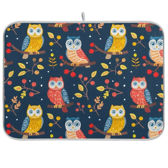 Cute Owls on Branch Dish Drying Mats Kitchen Mat Microfiber Counter Absorbent Dish Pad Drainer Rack 16"x18"