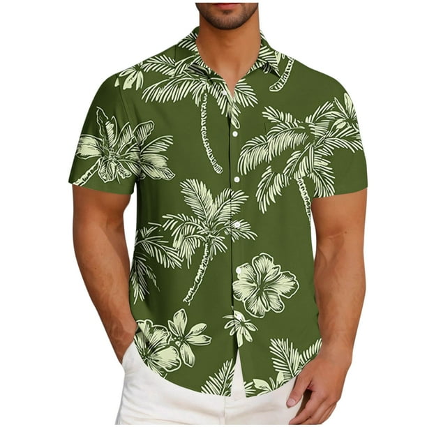 Blusa y camisa de manga corta con cuello vuelto para hombre, informal, a la moda, con estampado de bolsillo y botones, de poliéster.
