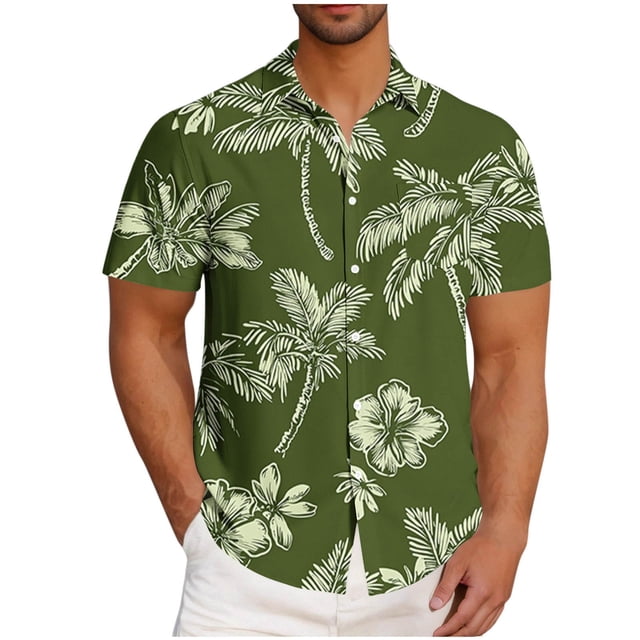 Styesk T-Shirts pour Homme Mode Décontractée Imprimé Poche Bouton Manches Courtes Col Rabattu Blouse Chemise