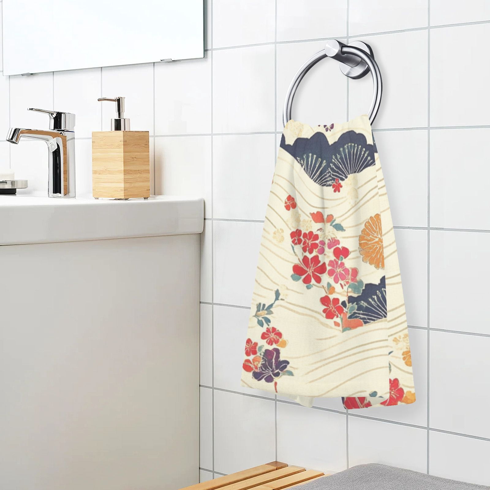 Bohemia Lines Flowers Hand Towels Cotton Bath Towels Large Face Towels Absorbent for Bathroom 2 Packs