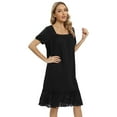 thumbnail image 3 of WBQ Women's Nightgown Short Sleeve Nightdress Comfy Pleated Sleep Shirt Lace Trim Square Neck Nightshirt, 3 of 6
