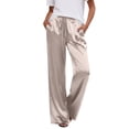 thumbnail image 2 of Linen Pants Womens Cargo Pants Ladies Summer Satin Drawstring Elastic Waist Casual Pants Wide Leg Pants White S, 2 of 6