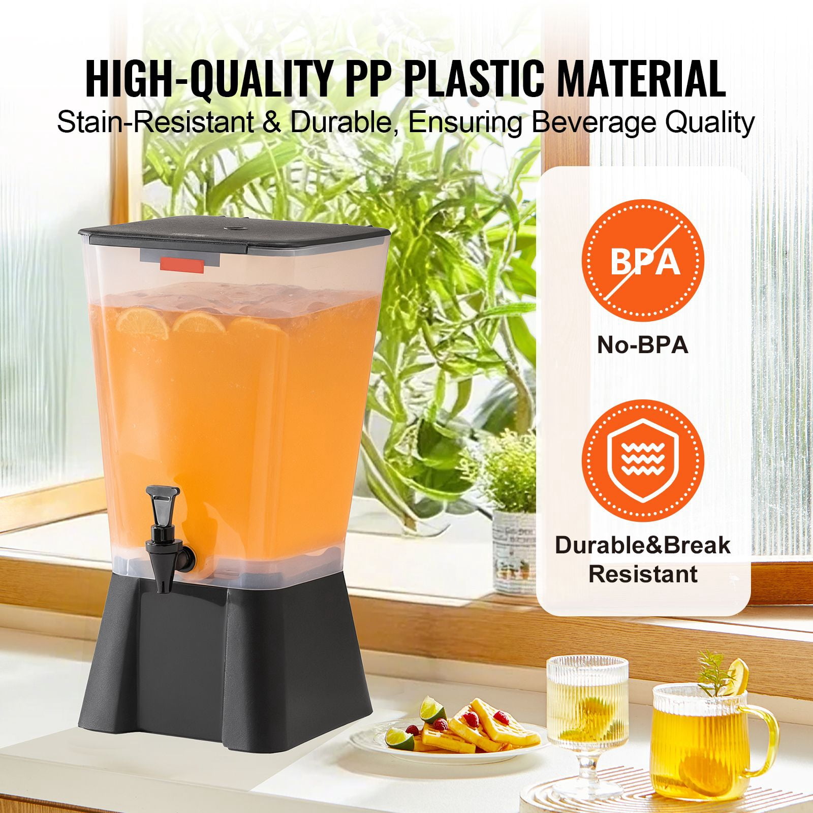 Beverage Dispenser 5 Gallon with Spring-Loaded Spigot for Juice Iced Tea Party