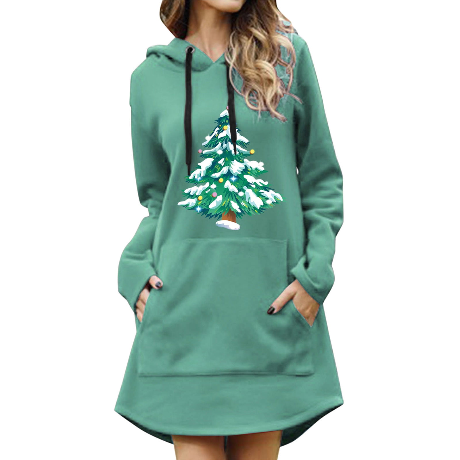 Chandail de Noël pour Femmes Imprimé de Vacances chandail Mi-Long Fermeture Veste à Capuche Mode Cardigan Chaud Col Rond Manches Longues Chandail de Noël