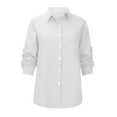 thumbnail image 3 of TIHLMK Long Sleeve Blouse Shirt Fashion Women Casual Pockets Solid Turn-Down Neck Cardigan Long Sleeve Loose T-Shirt Autumn Blouse Button Tops White, 3 of 5