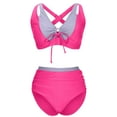 thumbnail image 5 of VBTAPA Women's High Waisted Bikini Sets Tummy Control Swimsuits Two Piece Color Block Keyhole Bathing Suit Daily Sales Hot Pink S, 5 of 8