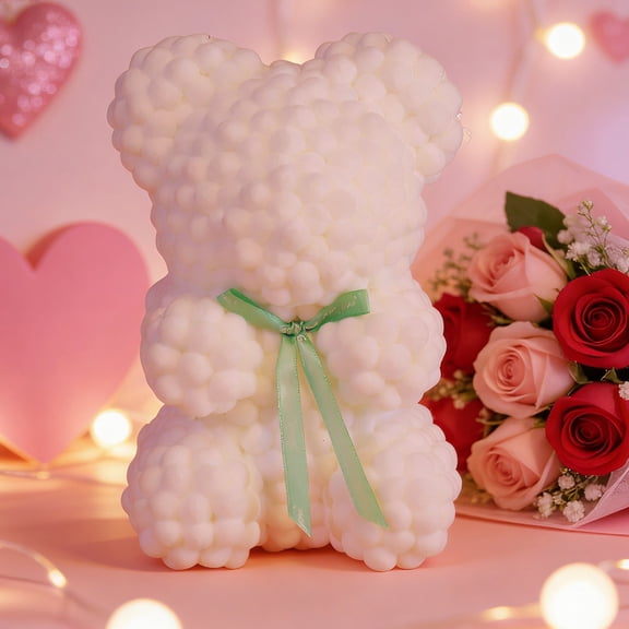 Loespoir Pompom Bear Plushs Toy, Valentines's Day Gift Ornament, Soft Stuffed Animal with Pompoms, For Cuddling, Shelf Decor, Gift for Her, Cute Animal Friend(White)