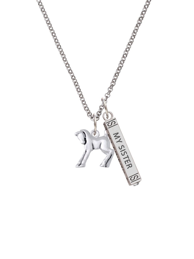 Delight Jewelry Silvertone Equestrian Horse Silvertone Always My Sister Bar Charm Necklace, 23"