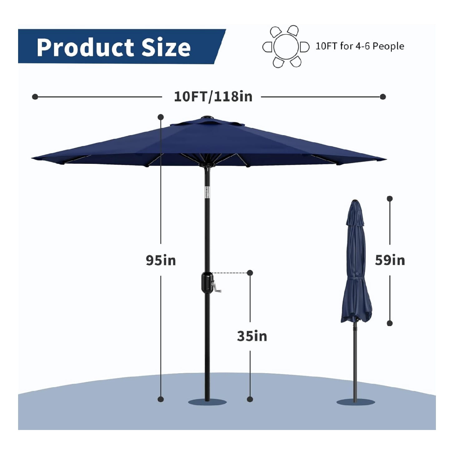 Home Outdoor 10ft Patio Umbrella, Table Umbrella Patio with Crank Lift & Push Button Tilt, 8 Sturdy Ribs Table Umbrella, Market Umbrella Sturdy Ribs UV Protection Waterproof for GardenYard, Deck, Pool