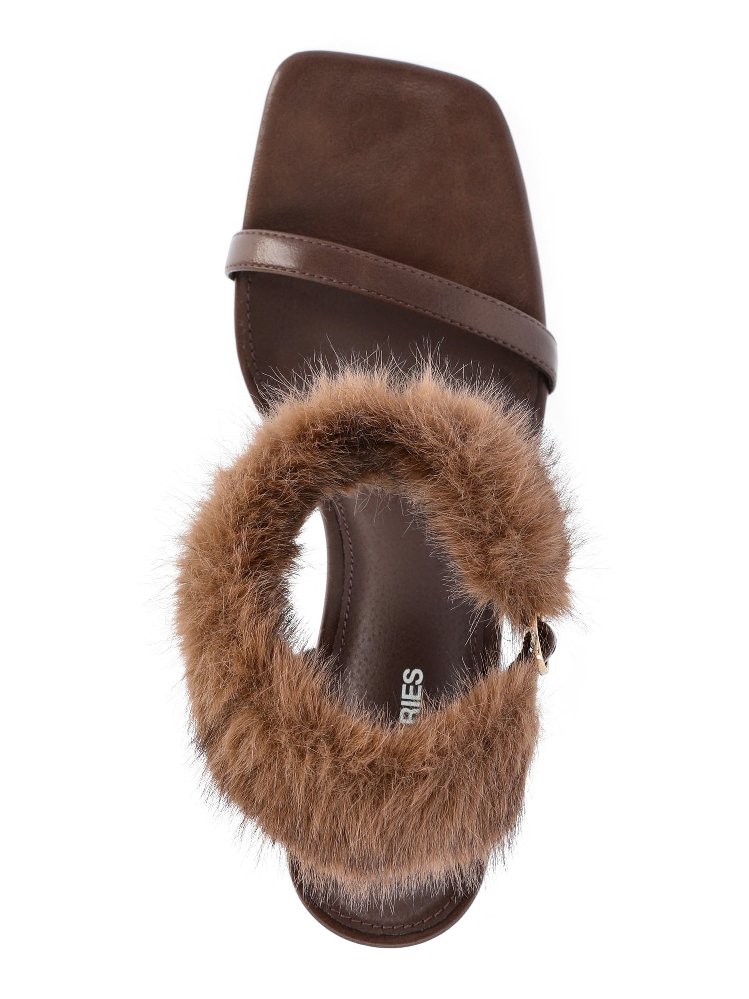 No Boundaries Women's Block Heel with Fur Ankle Strap