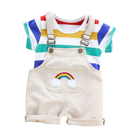 

EHTMSAK Infant Baby Toddler Children Girl Boy 2PCS Clothing Set T Shirts and Suspender Shorts Set Outfits Summer Short Sleeve White 6M-3Y 110