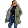 thumbnail image 2 of DARING DIVA Women's Plus Parka Jacket Fleece Lined Zipper Coat Army Green 1X, 2 of 5