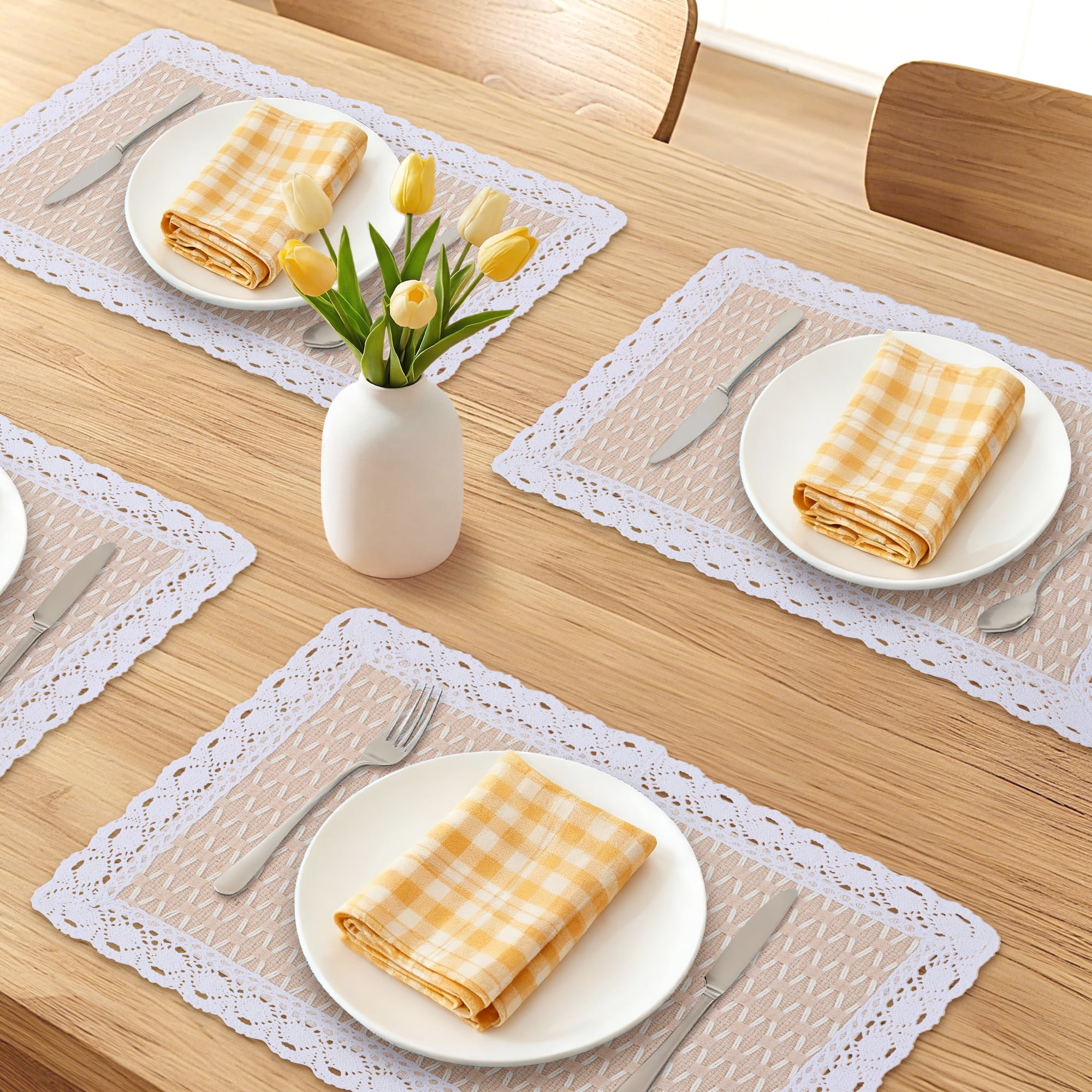 Unique Bargains Rustic Set of 4 Rectangle Woven Placemats Apricot 17.7x11.8inch