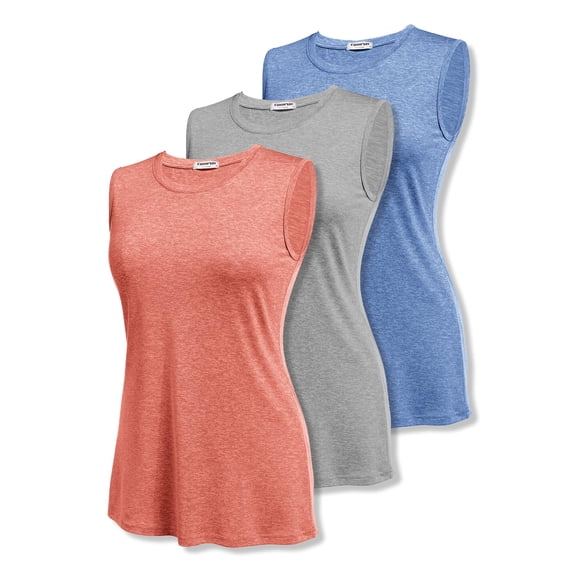 Pinspark Womens Crew Neck Workout Tops Quick Dry Yoga Tank Top Sleeveless Lightweight Athletic Shirt 3 Pack