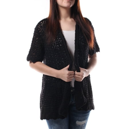 - JM COLLECTION Womens Black knitted Short Sleeve Open Sweater Size: S