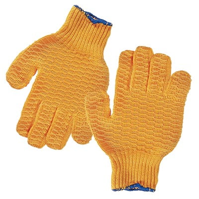 Yellow String Knit Work Gloves with PVC Criss-Cross Grip, M