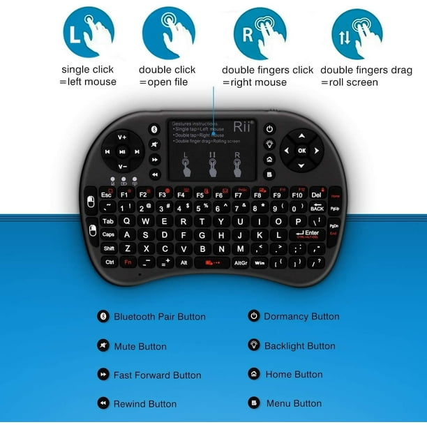 Mini Clavier Bluetooth avec Pavé Tactile et Clavier QWERTY, Clavier  Portable Sans Fil Rétroéclairé Noir