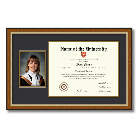 ArtToFrames 11x14 inch Diploma Frame with Tassel Opening - Framed in Medium Tri-colored Frame with Black and Gold Mats, Comes with Regular Plexi Glass and Sawtooth Hanger (D-T-4446-11x14)