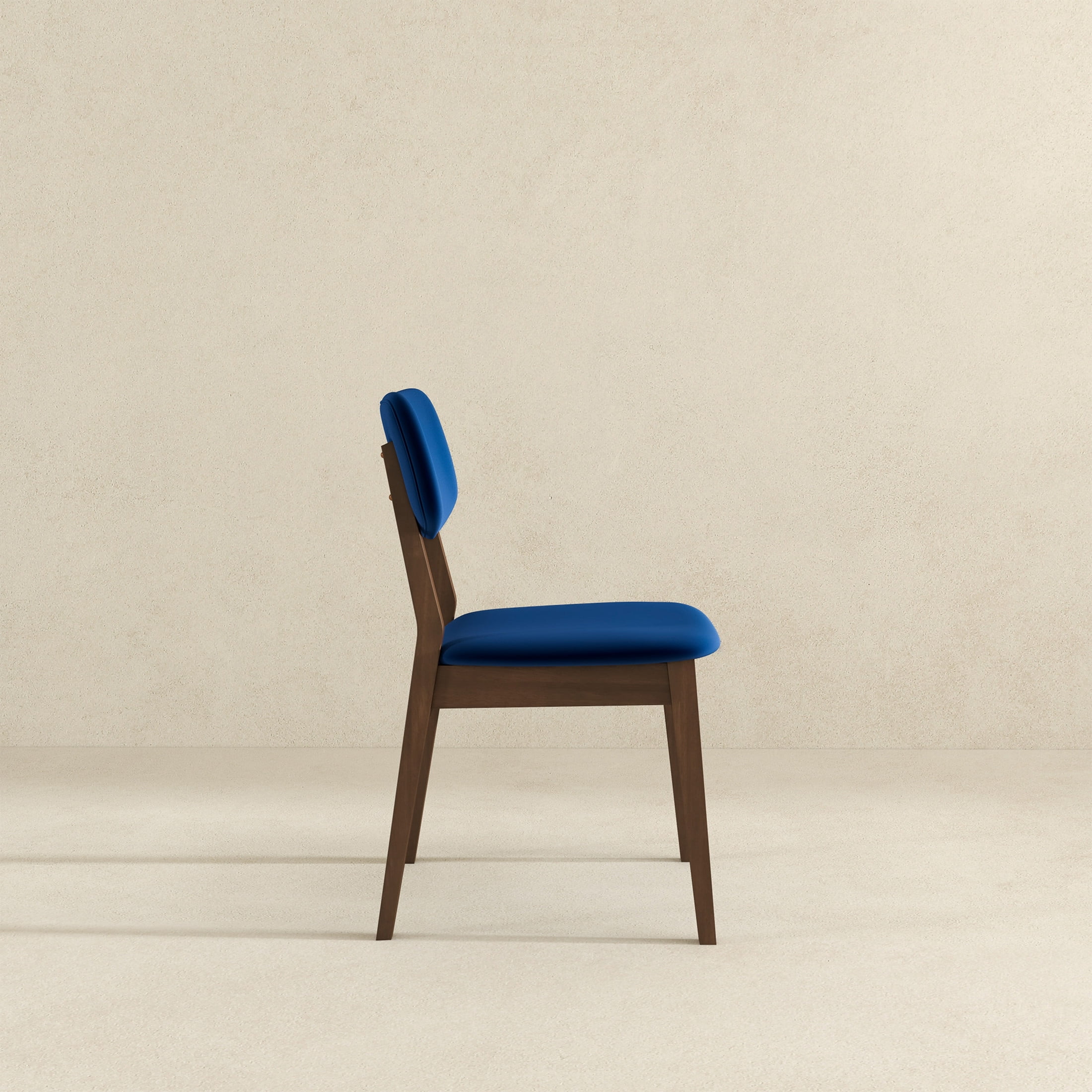 Noble House Unity Carlos Dining Chair Set, Velvet Upholstery with Solid Wood Legs, Set of 2, Navy Blue and Brown