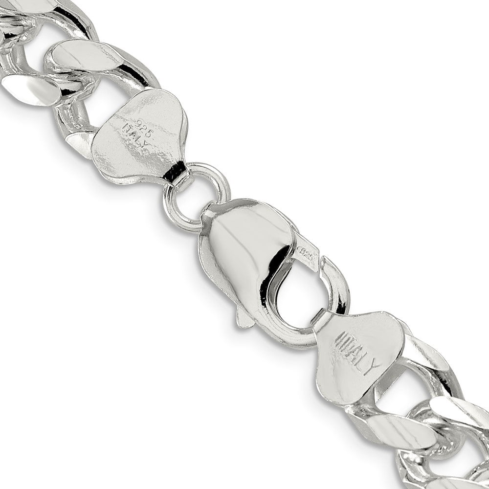 Diamond2Deal 925 Sterling Silver 10.5mm Domed with Side Diamond-Cut Curb Chain Bracelet for Men 8"