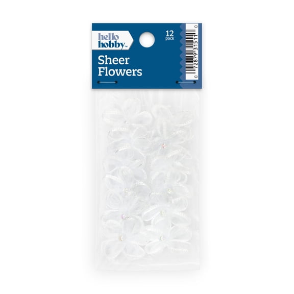 Hello Hobby Accessory Sheer Flowers, White, 12 piece