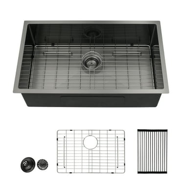 Logmey Stainless Steel Undermount Kitchen Sink 32x19 Single Bowl Gunmetal Black Sink