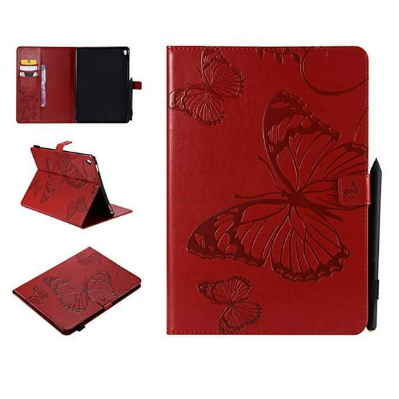 iPad 4 3 2 Case, Allytech Embossed with Butterfly Series AUTO WAKE/SLEEP Folio Stand Wallet Case with Cards/Cash Holder for iPad 9.7" iPad 2nd, 3rd, 4th Generation Tablet, Red