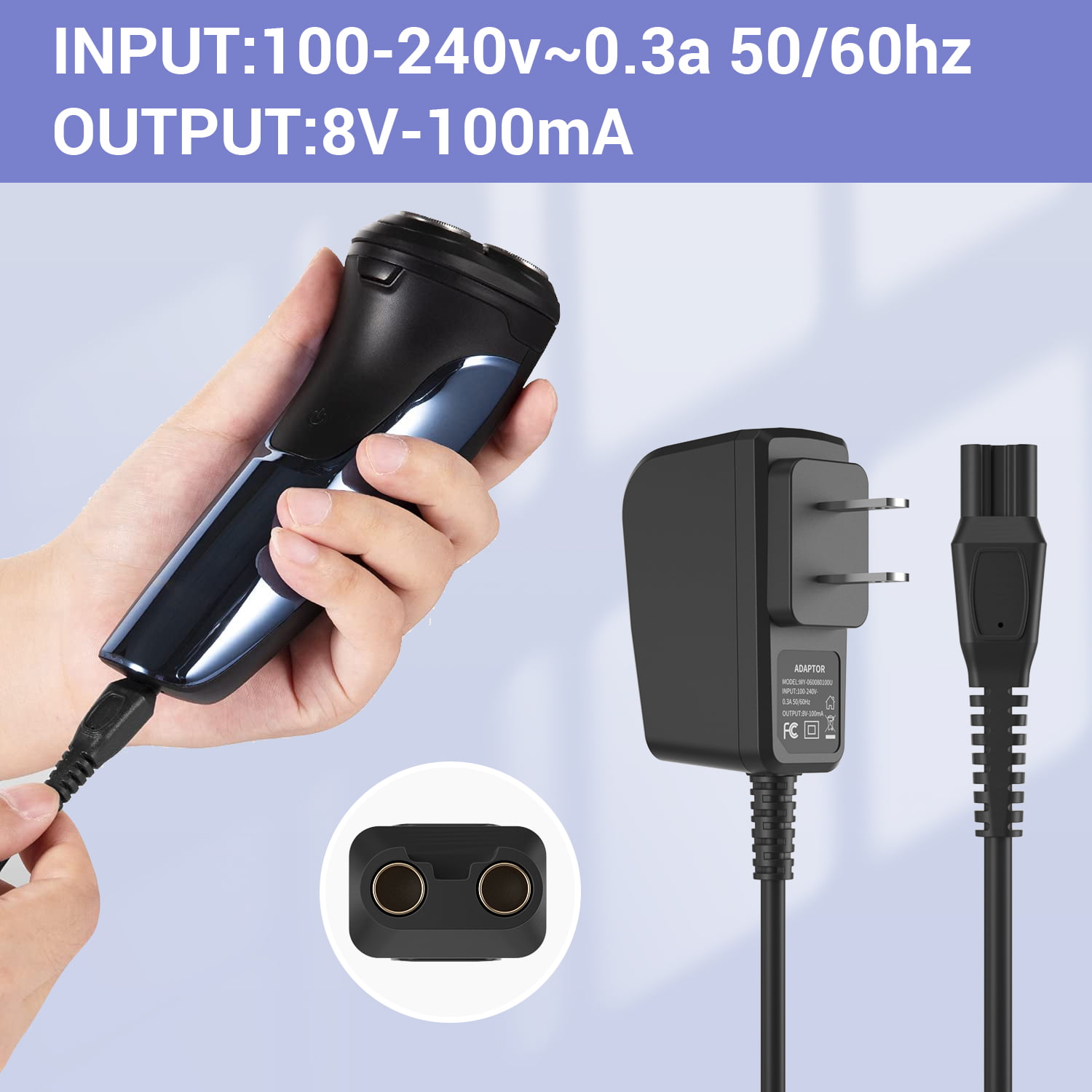 Superer Cargador de afeitadora de 8 V compatible con Philips HQ850 Norelco  Oneblade QP2630 QP2530 Cable de fuente de alimentación de repuesto, cable –  Yaxa Store