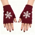 thumbnail image 1 of Casual Snowflake Print Knitted Fingerless Mittens For Winter Warmth And Fashion Comfort, 1 of 3